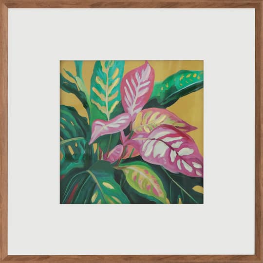 20" x 20" Vibrant Jungle Leaves Wall Décor in Woodgrain Frame by Ashland®